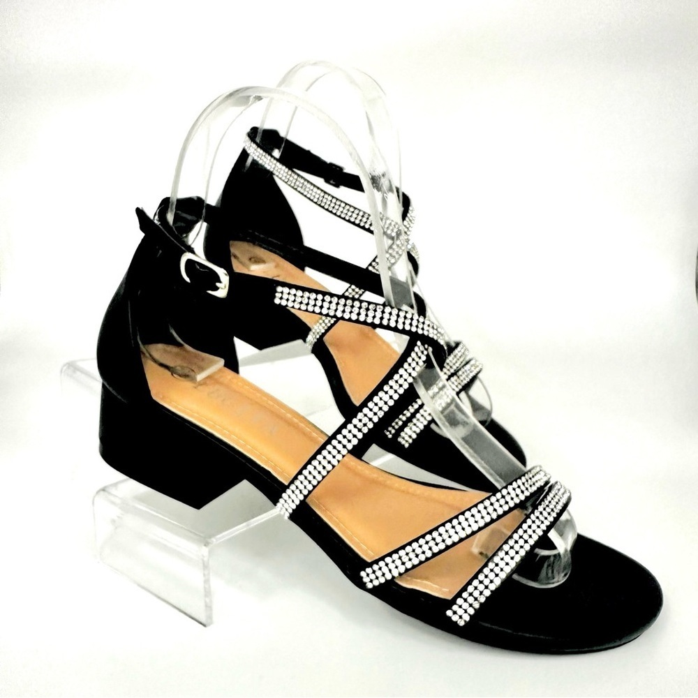Black/Silver Small Block Heel Sandal